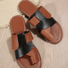 Colorblock Flat Slide Sandals - Summer Beach Shoes