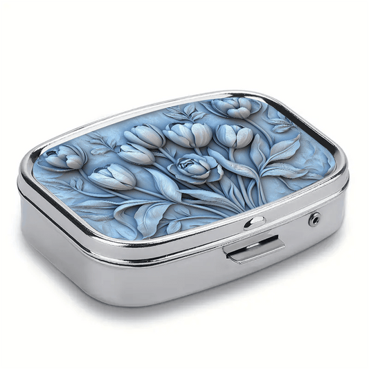 Floral 2D Relief Iron Pill Box 3 Compartment Portable Medication Organizer