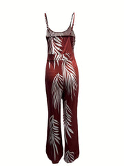  Leaf Print V Neck Cami Jumpsuit