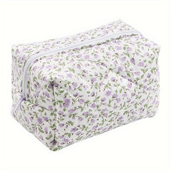 Floral Cotton Makeup Toiletry Bag Zippered Pouch