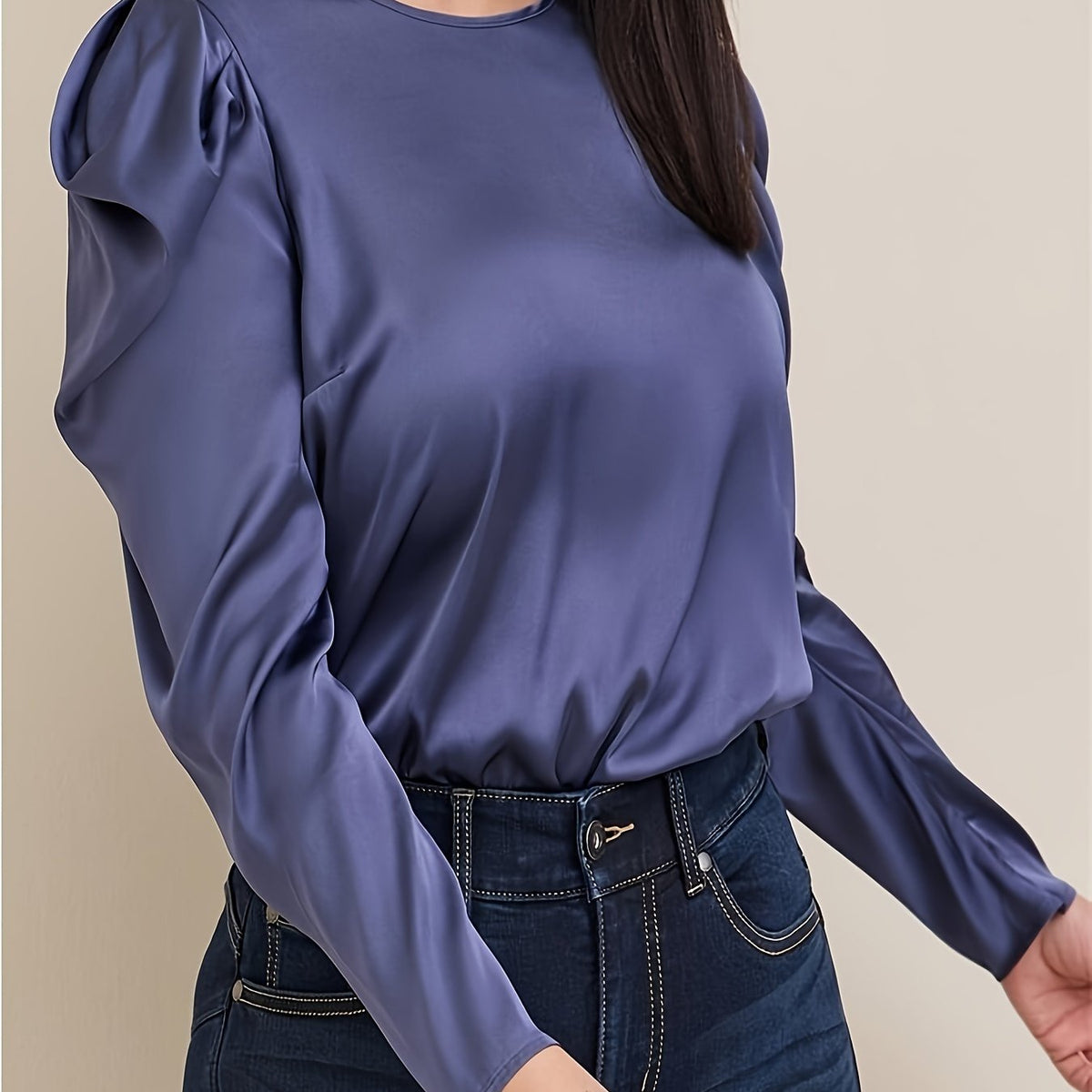  Satin Gigot Sleeve Blouse