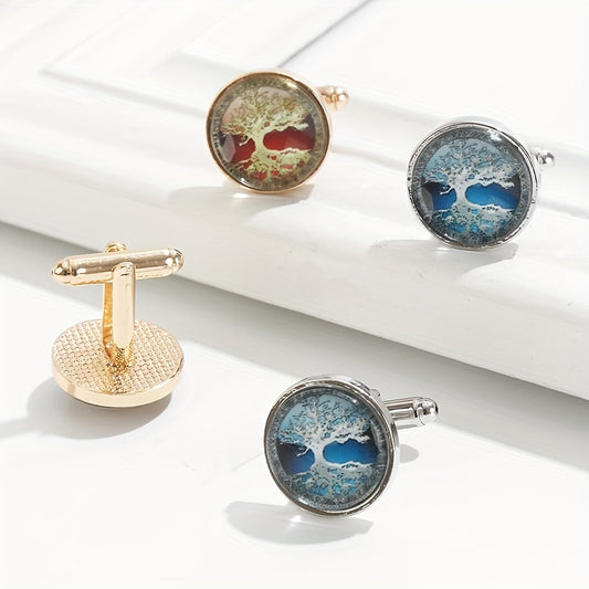 Tree Of Life Pattern Round Cufflinks Suit Decoration For Men