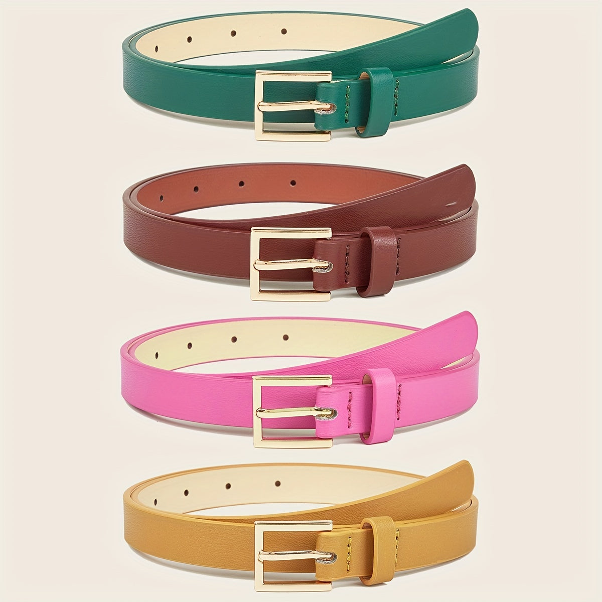 4pcs Square Pin Buckle Belt PU Belt for Women