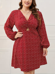  Heart Print Lantern Sleeve Dress