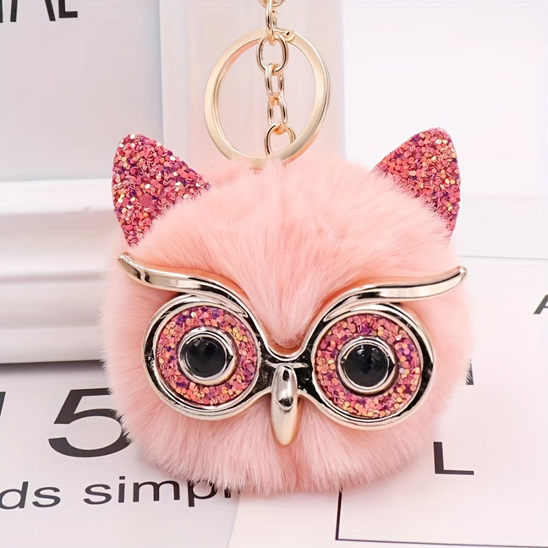 Glasses Owl Plush Keychain Bag Pendant Car Key Chain Accessories