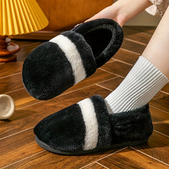 Colorblock Warm Home Slippers Slip On Round Toe Low Non slip Fluffy Soft Shoes