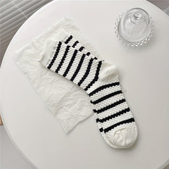 Colorblock Stripe Textured Socks Breathable Mid Tube Stockings