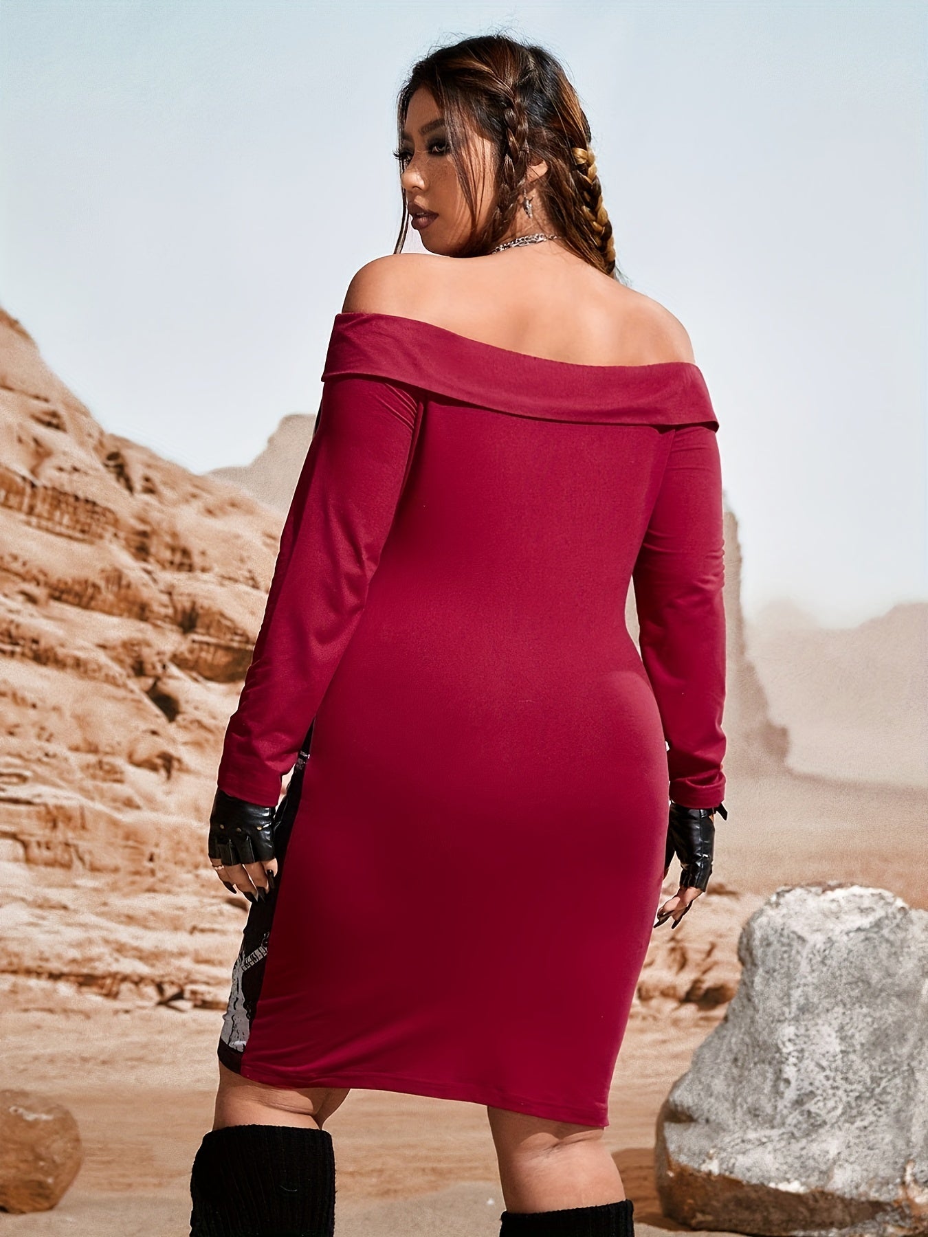  Y2K Dress Women's Plus Off Shoulder Long