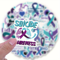 60pcs Suicide Awareness Stickers Teal Purple Ribbon Decals