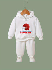 2pcs Helmet Print Girls Hoodies Jogger Pants Set For Sports
