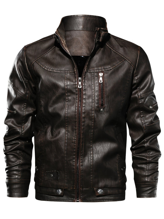 Men's PU Leather Zipper Jacket Coat