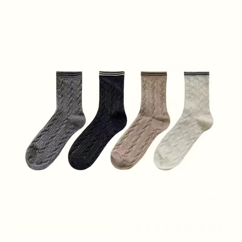 4 Pairs Women's Twist Crew Socks