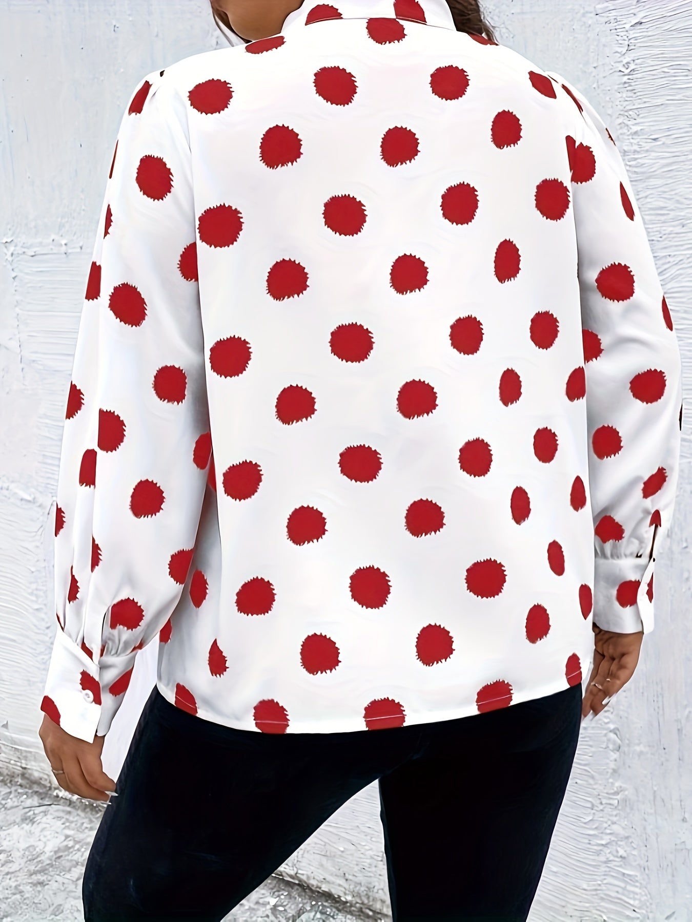  Dot Print Lantern Sleeve Top