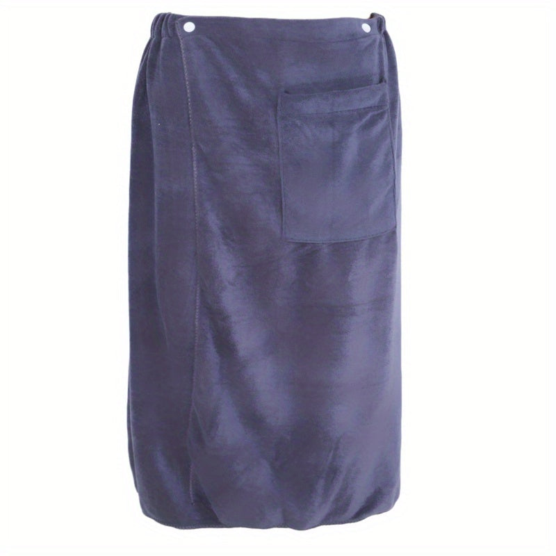 Men's Solid Bath Skirt Towel with Pocket Soft Absorbent Shower Wrap