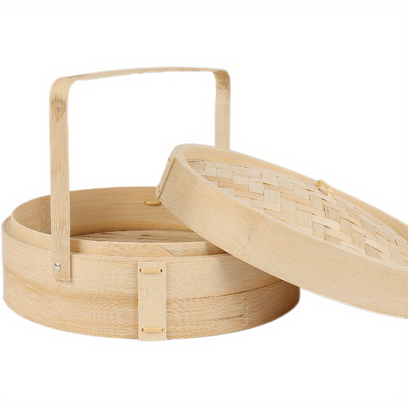 Bamboo Steamer Basket With Lid - Reusable for Home & Restaurant