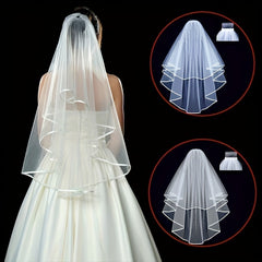 2 Layer Ribbon Trimmed Bridesmaid Veil Wedding Headpiece