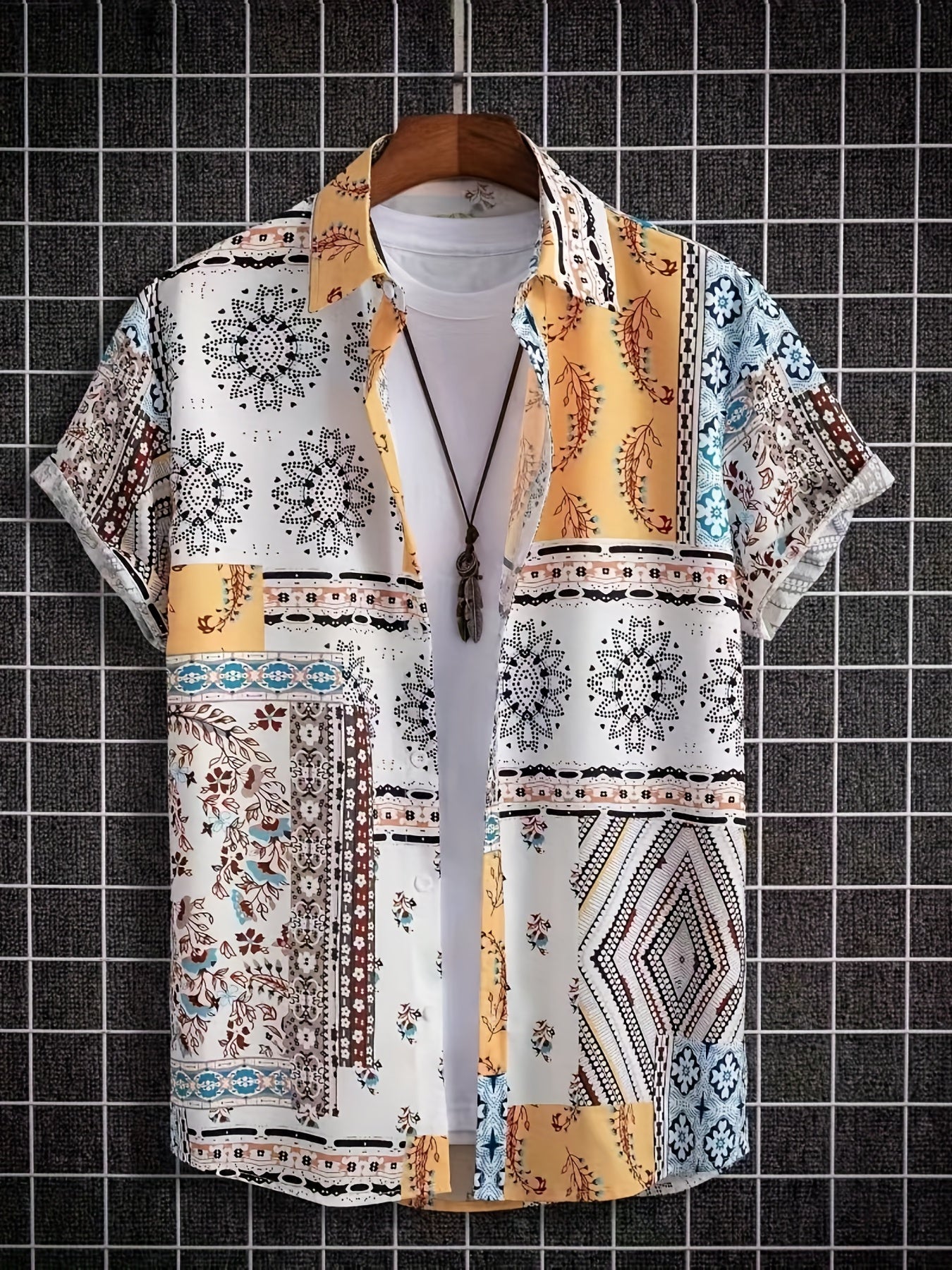 Hawaiian Style Print Men's Casual Short Sleeve Shirt for Summer Vacation