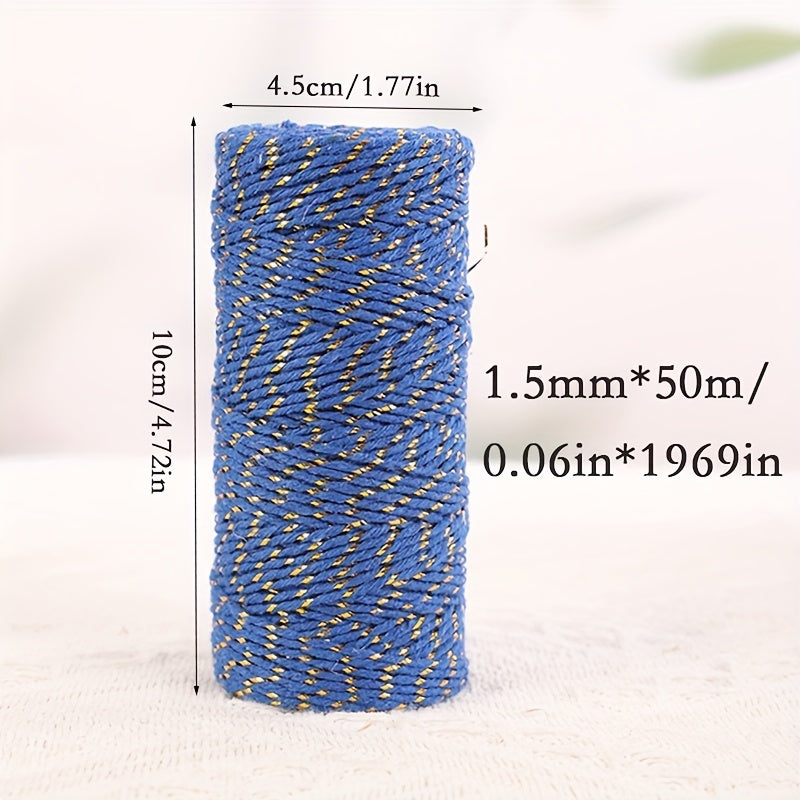 50m Colorful Golden Silk Cotton Rope DIY Gift Bouquet Decoration