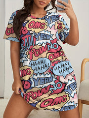  Pop Art Print Round Neck Sleep Dress
