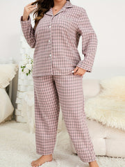  Plaid Print Long Sleeve Pajama Set for Women
