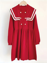 Preppy Style Girls Knit Dress Long Sleeve Comfy Knitwear