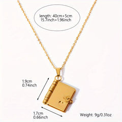 Stainless Steel Heart & Book Pendant Necklace - Openable for Gifting