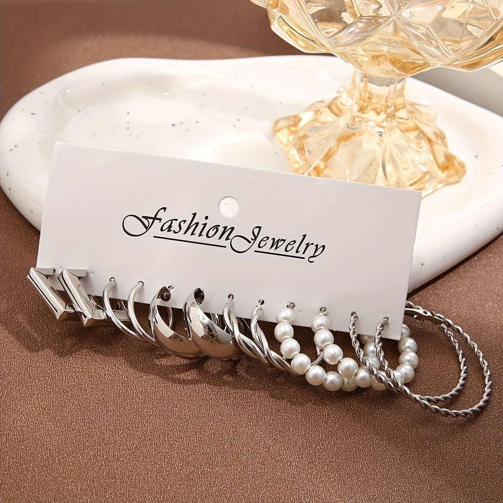 6 Pairs Chunky Geometric Hoop Earrings Set
