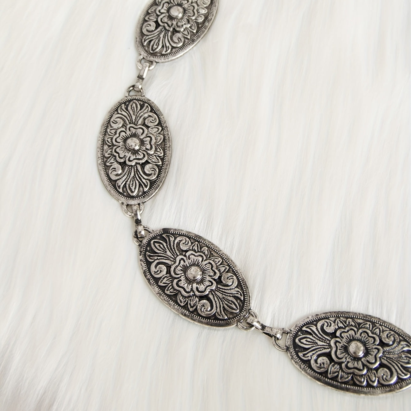 Boho Carved Metal Waist Chain Vintage Oval Tassel Women Belly Belt