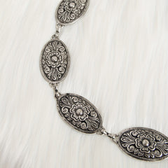 Boho Carved Metal Waist Chain Vintage Oval Tassel Women Belly Belt