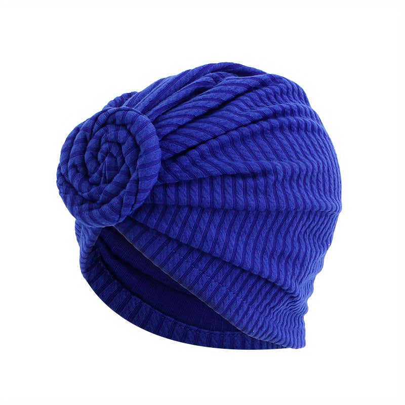 Front Twist Knot Turban Cap Embossed Pleated Head Wrap Hijab Elastic Bonnet
