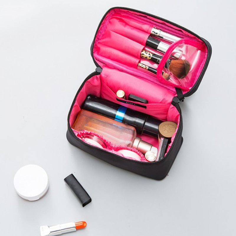 Portable Top Handle Cosmetic Bag Zipper Brush Organizer Makeup Storage Bag