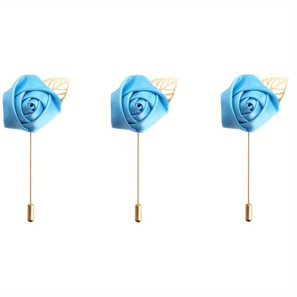 HAOSHICS 3Pcs Artificial Rose Flower Pins For Men Groom Suit Lapel