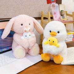 Mother & Son Rabbit & Fox Plush Dolls Soft Pastel Colors Gift Figurines