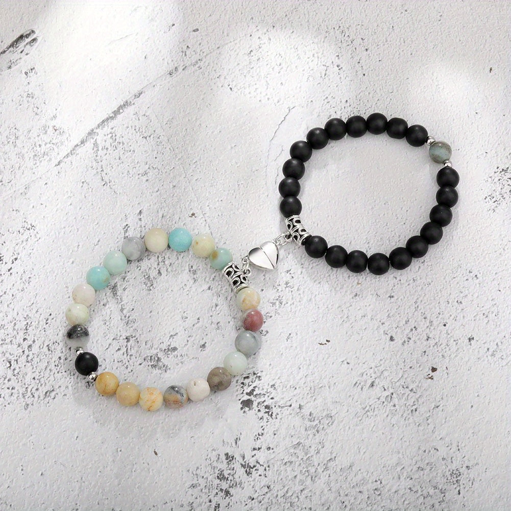 Heart Matching Stone Beads Bracelets Set for Couple
