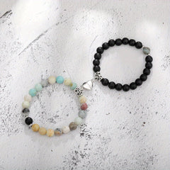 Heart Matching Stone Beads Bracelets Set for Couple