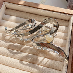 Silvery Golden Wavy Hair Claw Faux Pearl Decor Hair Claw Nonslip Ponytail Holder