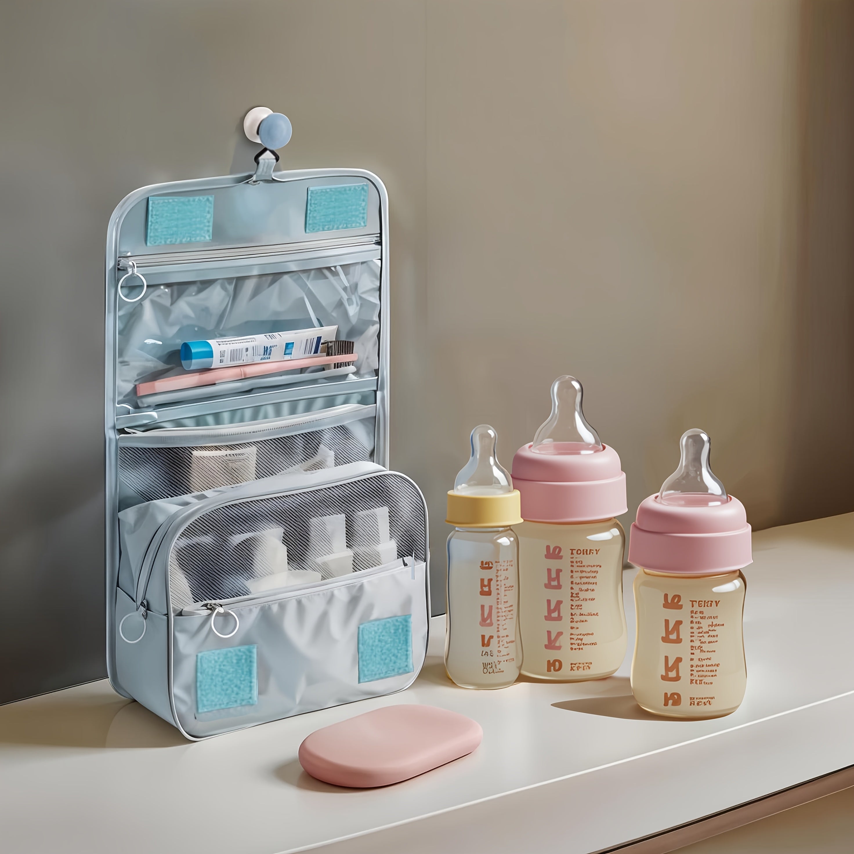 Travel Organizer Bag Dry Wet Separation Striped Green