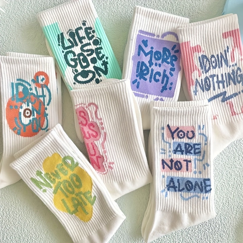 7 Pairs Letter Print Socks Women's Mid Tube Stockings