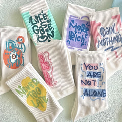 7 Pairs Letter Print Socks Women's Mid Tube Stockings