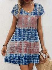  Tie Dye Cap Sleeve Round Neck Mini Dress