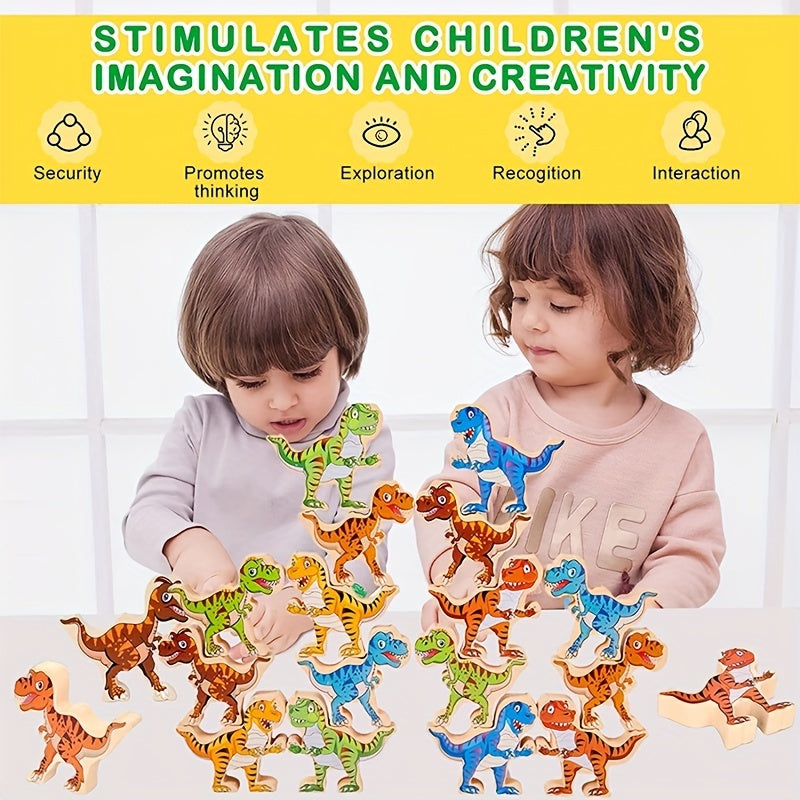 Wooden Dinosaur Stacking Game for Kids, Montessori Toys