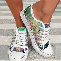 Women's Colorful Sequin Flat Shoes Lightweight Comfortable Lace Up Sports Shoes