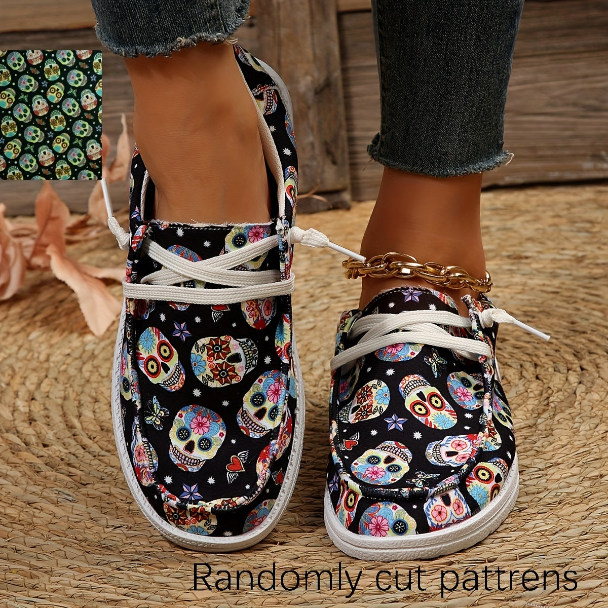 Women's Print Canvas Shoes Lightweight Slip On Flat Casual Walking Shoes