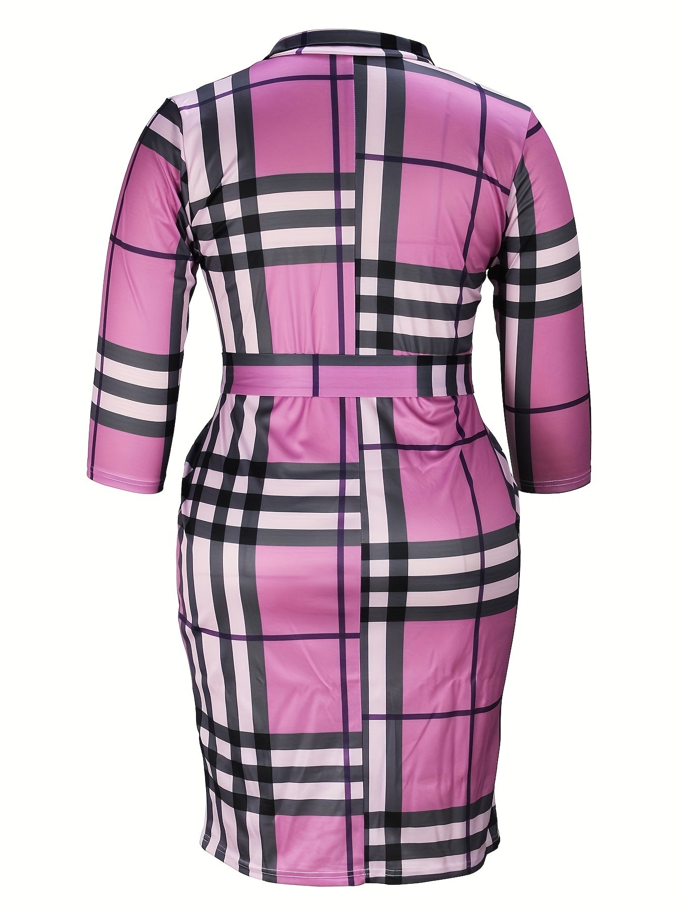  Plaid Long Sleeve Dress With Belt