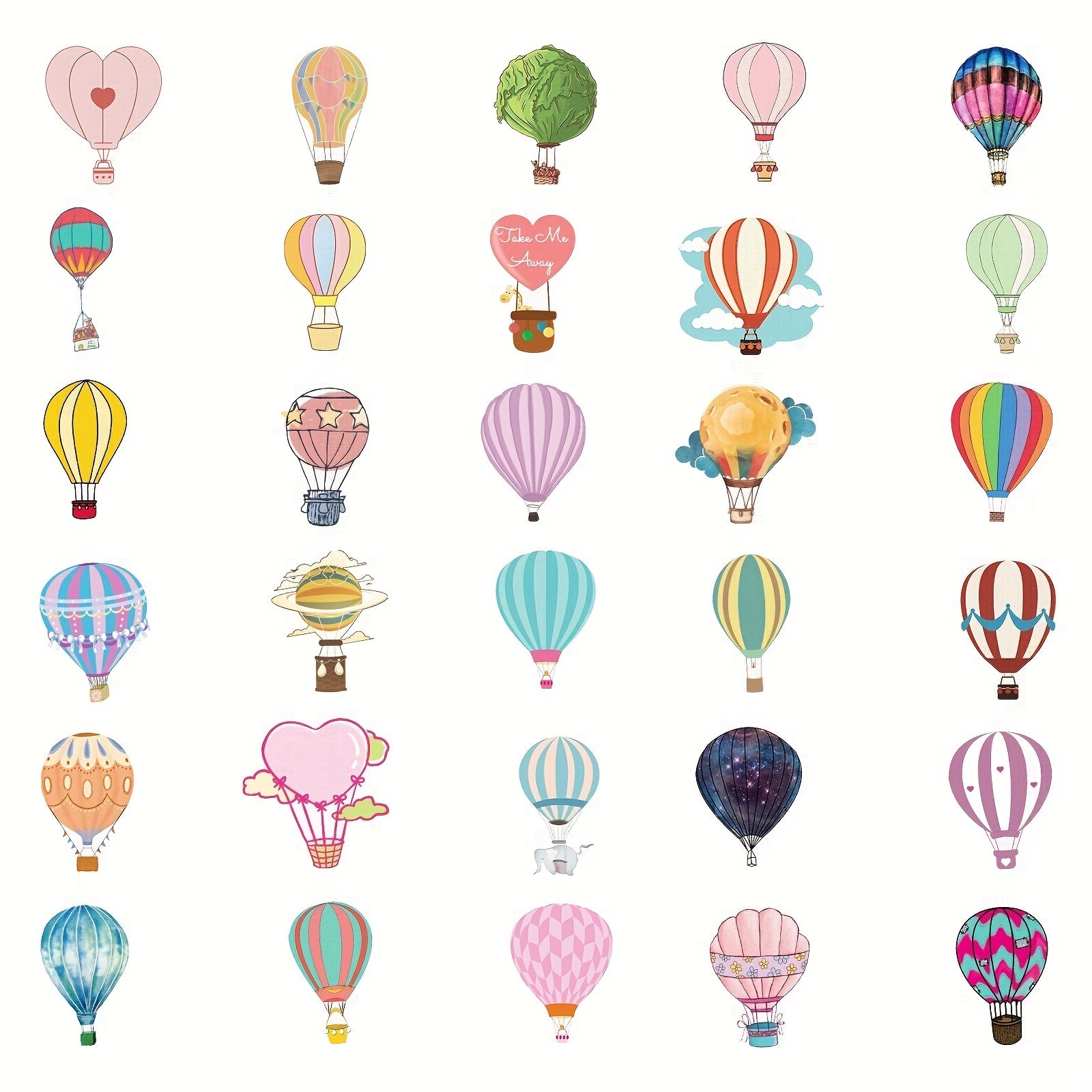 50pcs Hot Air Balloon Doodle Stickers Girl Style PVC Stickers Waterproof