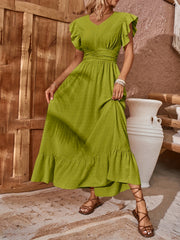 Butterfly Sleeve Maxi Dress V Neck High Waist Women's Clothing