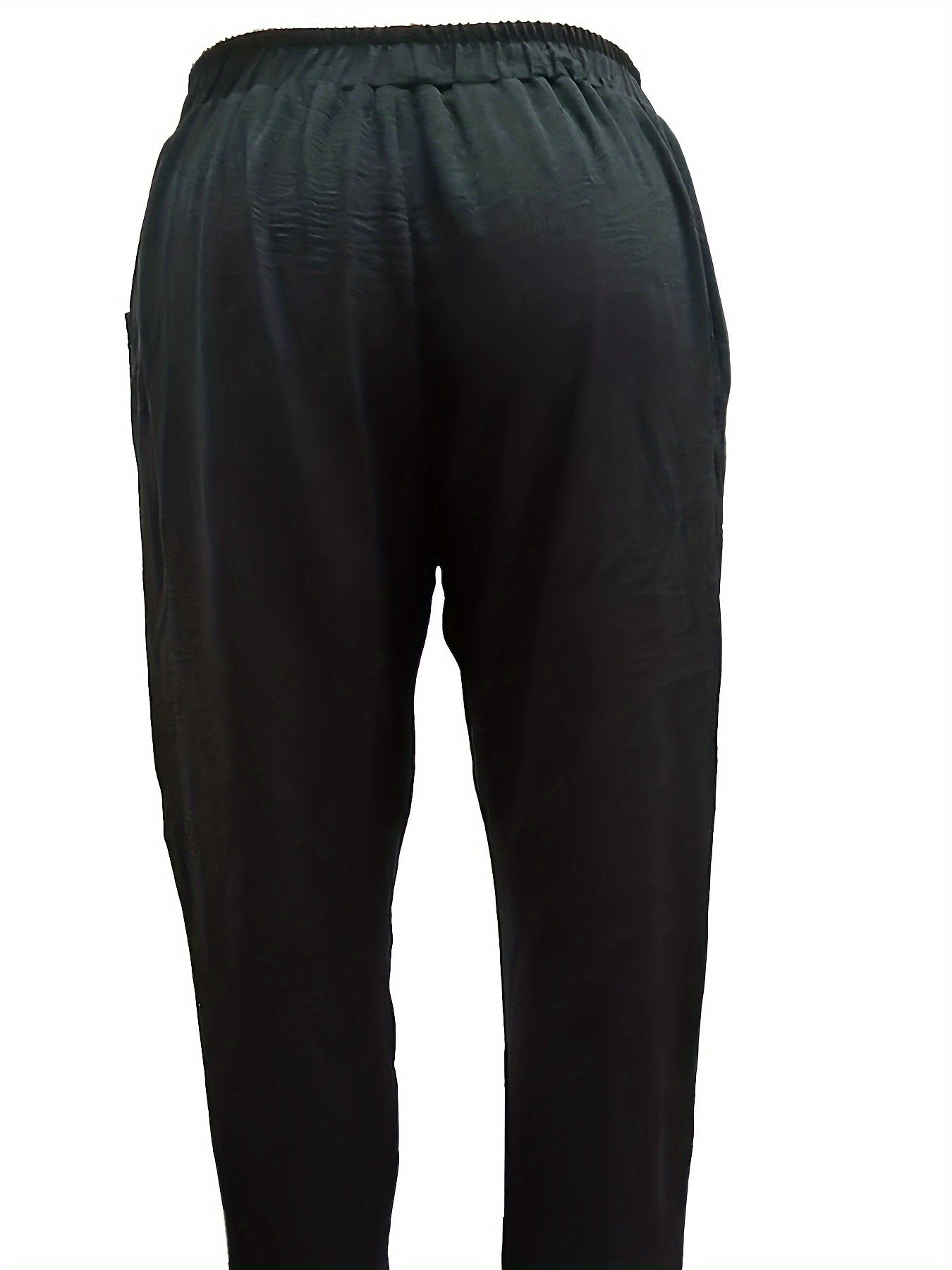  Solid Elastic Waist Casual Pants with Pockets