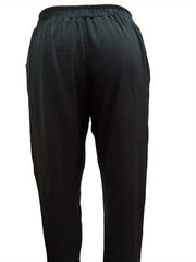  Solid Elastic Waist Casual Pants with Pockets
