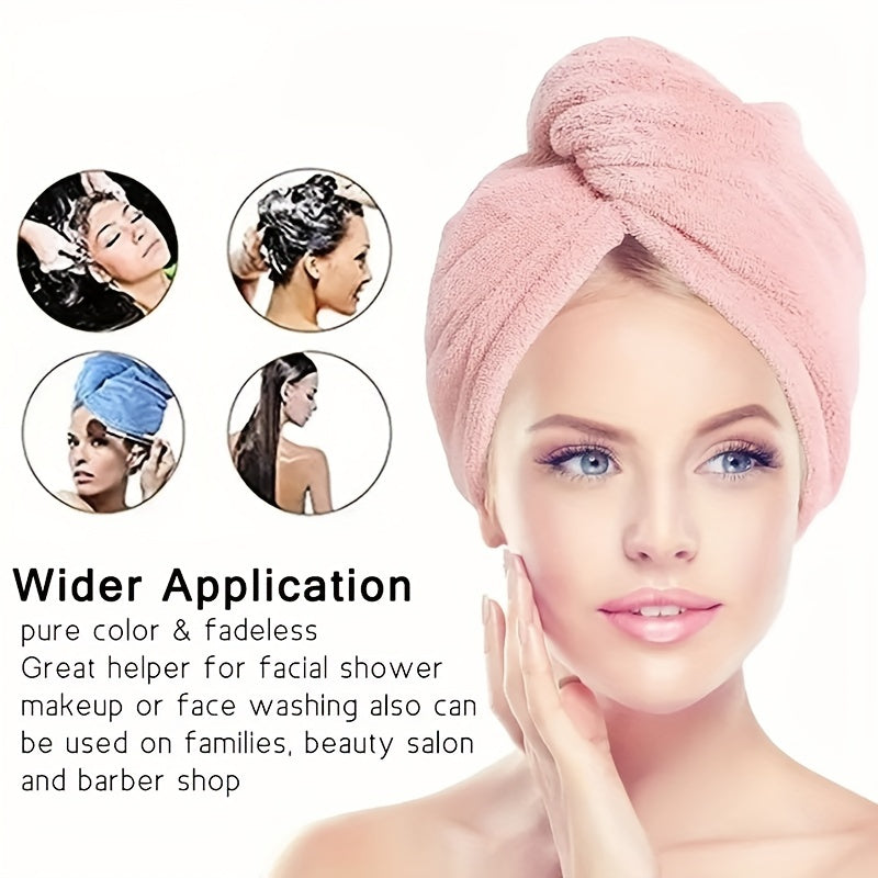 5pcs Hair Towel With Button Soft Hair Drying Cap Coral Fleece Hair Towel
