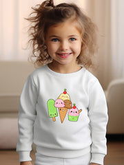 Girls Ice Creams Pattern Crew Neck Sweatshirt For Spring Fall Christmas Gift
